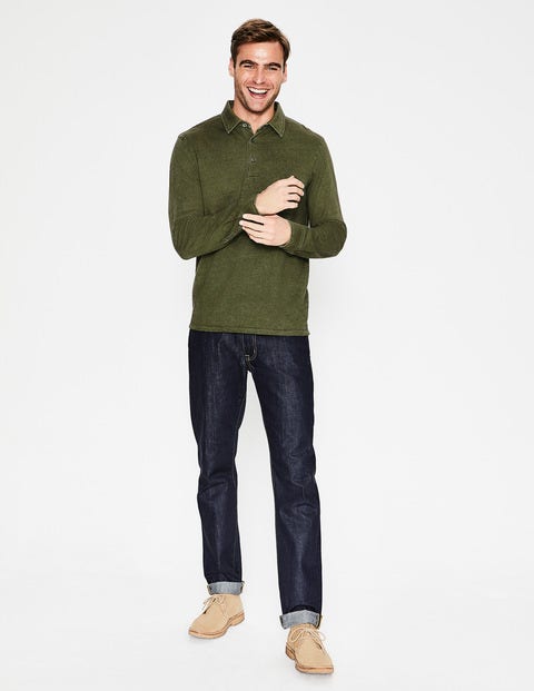 Stückgefärbtes Poloshirt mit langen Ärmeln - Khaki Stückgefärbtes Poloshirt mit langen Ärmeln - Khaki