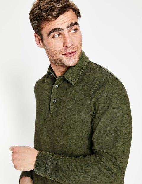 Stückgefärbtes Poloshirt mit langen Ärmeln - Khaki Stückgefärbtes Poloshirt mit langen Ärmeln - Khaki