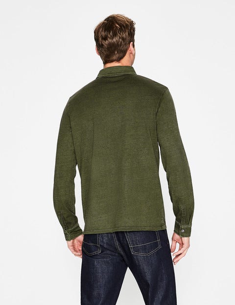 Stückgefärbtes Poloshirt mit langen Ärmeln - Khaki Stückgefärbtes Poloshirt mit langen Ärmeln - Khaki