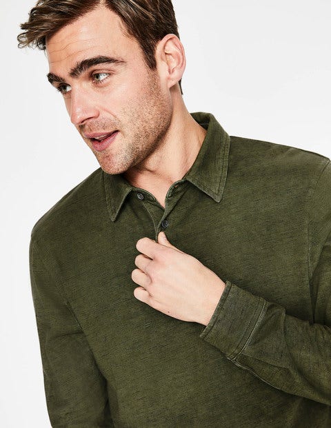 Long Sleeve Garment-Dyed Polo - Khaki Long Sleeve Garment-Dyed Polo - Khaki
