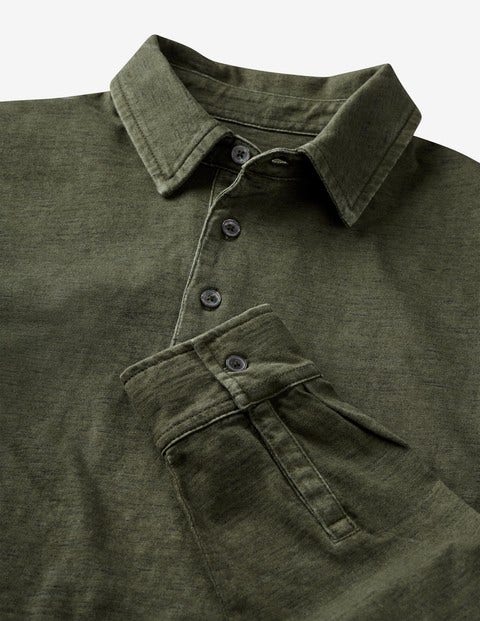Stückgefärbtes Poloshirt mit langen Ärmeln - Khaki Stückgefärbtes Poloshirt mit langen Ärmeln - Khaki