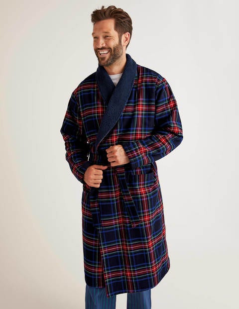 Brushed Cotton Dressing Gown - Navy Multi Check Brushed Cotton Dressing Gown - Navy Multi Check