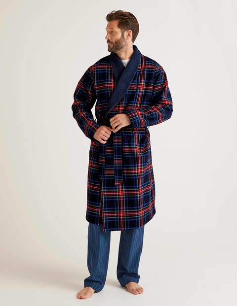 Brushed Cotton Dressing Gown - Navy Multi Check Brushed Cotton Dressing Gown - Navy Multi Check