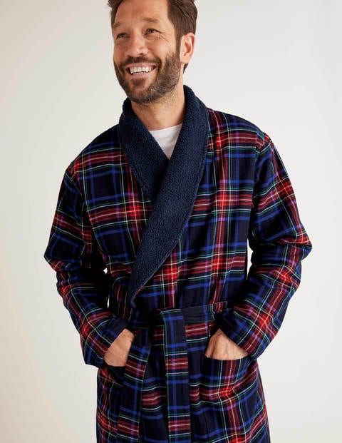 Brushed Cotton Dressing Gown - Navy Multi Check Brushed Cotton Dressing Gown - Navy Multi Check