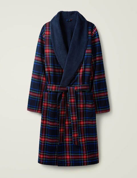 Brushed Cotton Dressing Gown - Navy Multi Check Brushed Cotton Dressing Gown - Navy Multi Check