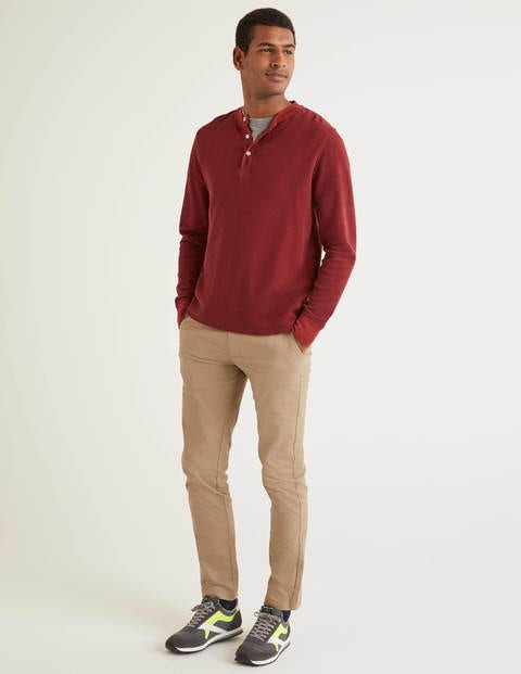 Long Sleeve Waffle Henley - Mulberry/Autumn Red Long Sleeve Waffle Henley - Mulberry/Autumn Red