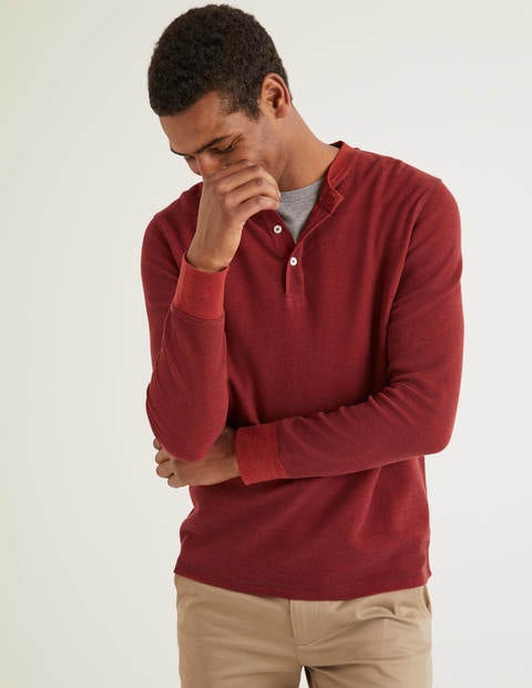 Long Sleeve Waffle Henley - Mulberry/Autumn Red Long Sleeve Waffle Henley - Mulberry/Autumn Red