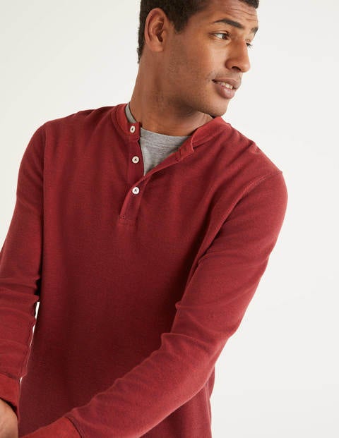 Long Sleeve Waffle Henley - Mulberry/Autumn Red Long Sleeve Waffle Henley - Mulberry/Autumn Red