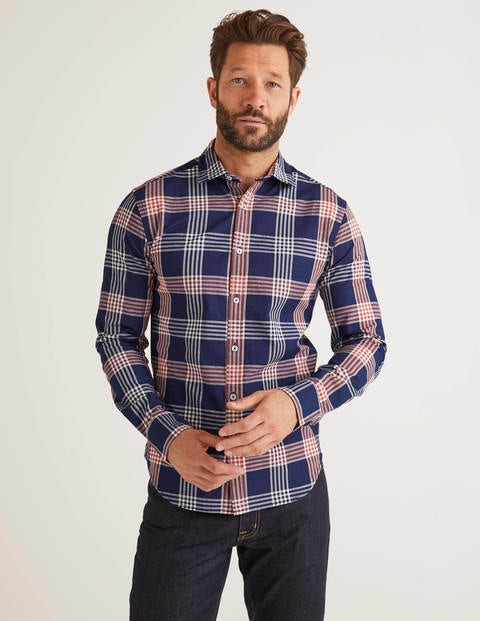 Slim Fit Indigo Check Shirt - Indigo Rouge Check Slim Fit Indigo Check Shirt - Indigo Rouge Check