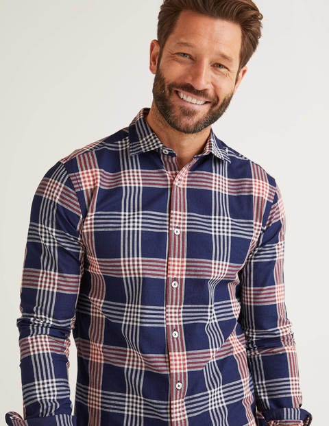 Slim Fit Indigo Check Shirt - Indigo Rouge Check Slim Fit Indigo Check Shirt - Indigo Rouge Check