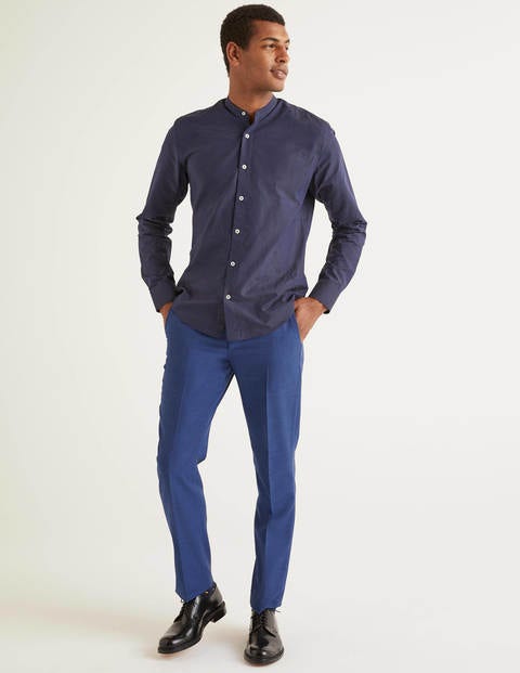 Slim Fit Grandad Dobby Shirt - Navy Slim Fit Grandad Dobby Shirt - Navy