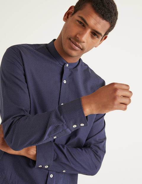 Slim Fit Grandad Dobby Shirt - Navy Slim Fit Grandad Dobby Shirt - Navy