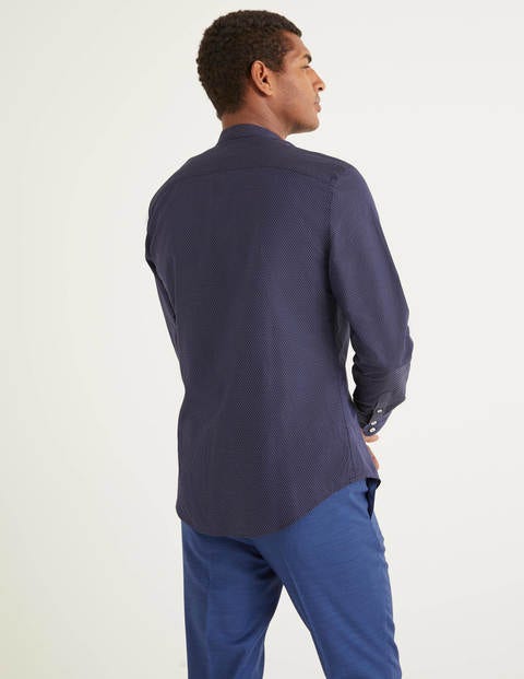 Slim Fit Grandad Dobby Shirt - Navy Slim Fit Grandad Dobby Shirt - Navy