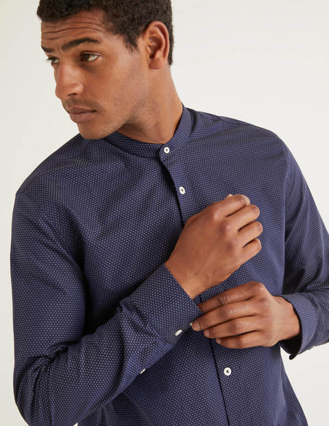 Slim Fit Grandad Dobby Shirt - Navy Slim Fit Grandad Dobby Shirt - Navy