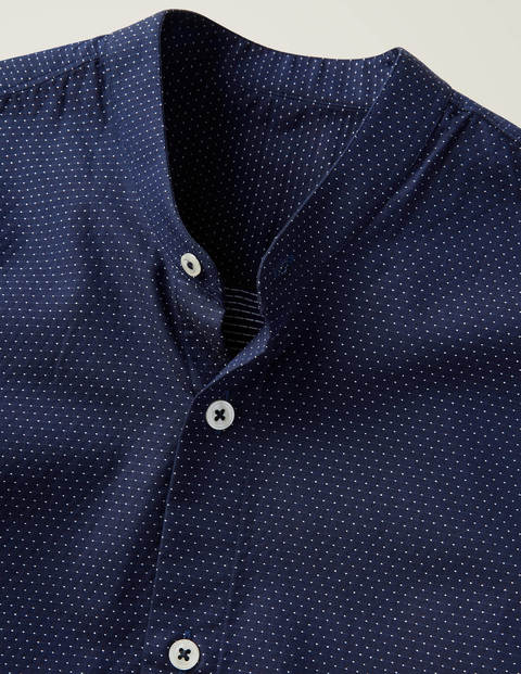 Slim Fit Grandad Dobby Shirt - Navy Slim Fit Grandad Dobby Shirt - Navy