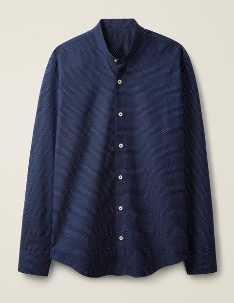 Slim Fit Grandad Dobby Shirt - Navy Slim Fit Grandad Dobby Shirt - Navy