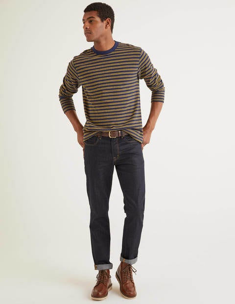 Long Sleeve Textured Crew - Saffron/Navy Stripe Long Sleeve Textured Crew - Saffron/Navy Stripe