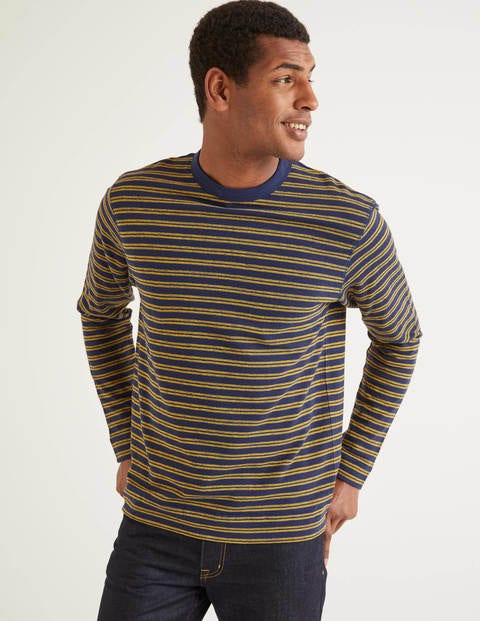 Long Sleeve Textured Crew - Saffron/Navy Stripe Long Sleeve Textured Crew - Saffron/Navy Stripe