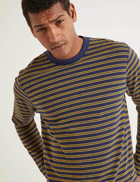 Long Sleeve Textured Crew - Saffron/Navy Stripe Long Sleeve Textured Crew - Saffron/Navy Stripe
