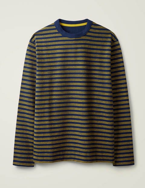 Long Sleeve Textured Crew - Saffron/Navy Stripe Long Sleeve Textured Crew - Saffron/Navy Stripe