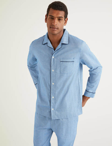 Brushed Cotton Pyjama Set - Sapphire Herringbone Brushed Cotton Pyjama Set - Sapphire Herringbone