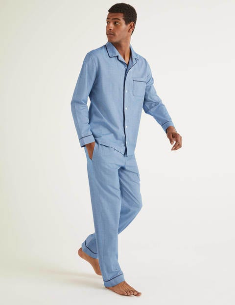 Brushed Cotton Pyjama Set - Sapphire Herringbone Brushed Cotton Pyjama Set - Sapphire Herringbone