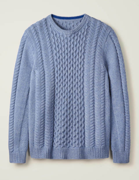 Torridon Rundhalspullover Mit Zopfmuster - Gedecktes Blau Torridon Rundhalspullover Mit Zopfmuster - Gedecktes Blau
