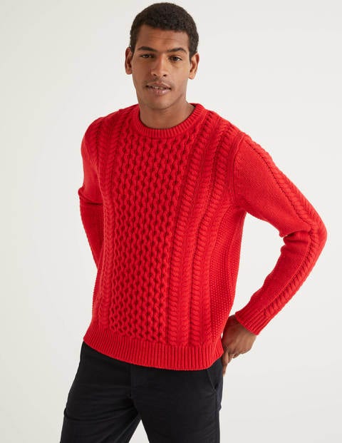 Torridon Cable Crew Neck - Red Torridon Cable Crew Neck - Red