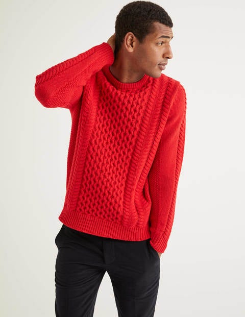 Torridon Cable Crew Neck - Red Torridon Cable Crew Neck - Red
