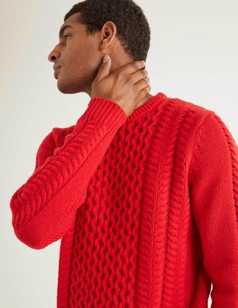Torridon Cable Crew Neck - Red Torridon Cable Crew Neck - Red