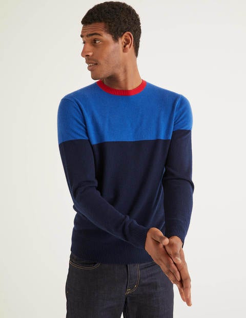 Cashmere Crew Neck - Blues Colourblock Cashmere Crew Neck - Blues Colourblock