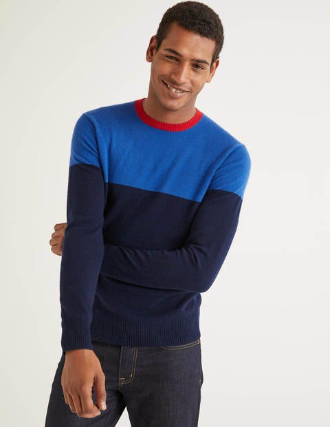 Cashmere Crew Neck - Blues Colourblock Cashmere Crew Neck - Blues Colourblock