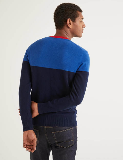 Cashmere Crew Neck - Blues Colourblock Cashmere Crew Neck - Blues Colourblock