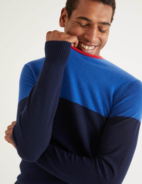 Cashmere Crew Neck - Blues Colourblock Cashmere Crew Neck - Blues Colourblock
