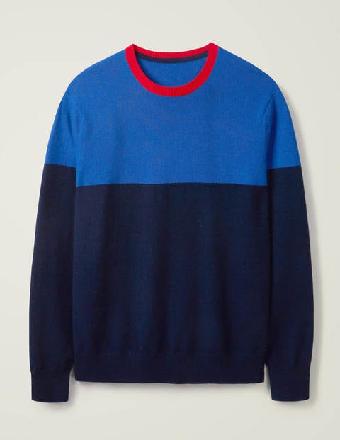 Cashmere Crew Neck - Blues Colourblock Cashmere Crew Neck - Blues Colourblock