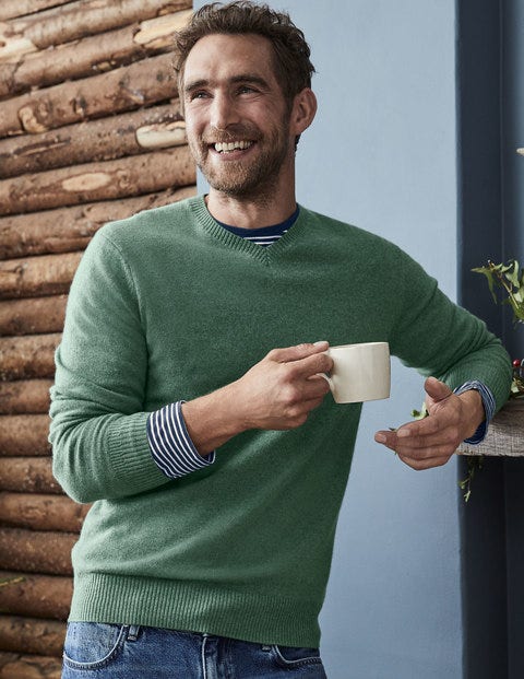 Cashmere V-Neck - Laurel Green Cashmere V-Neck - Laurel Green