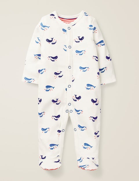 Cosy Printed Sleepsuit - Ivory Baby Whales Cosy Printed Sleepsuit - Ivory Baby Whales