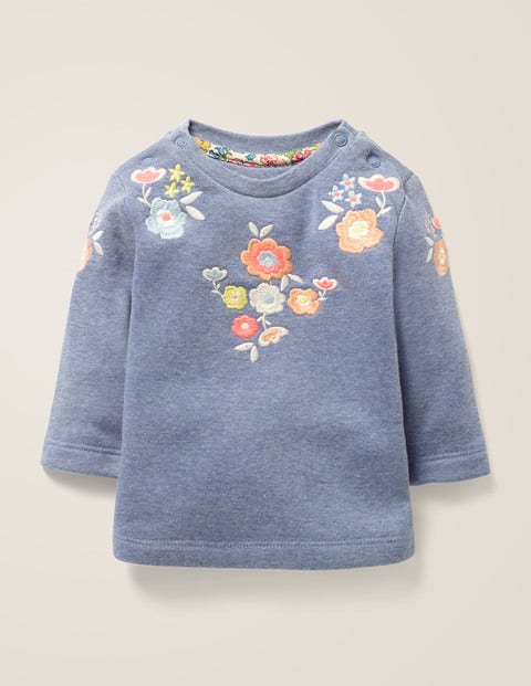Floral Embroidered Sweatshirt - Elizabethan Blue Marl Floral Embroidered Sweatshirt - Elizabethan Blue Marl