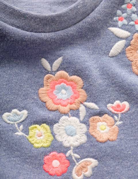 Floral Embroidered Sweatshirt - Elizabethan Blue Marl Floral Embroidered Sweatshirt - Elizabethan Blue Marl