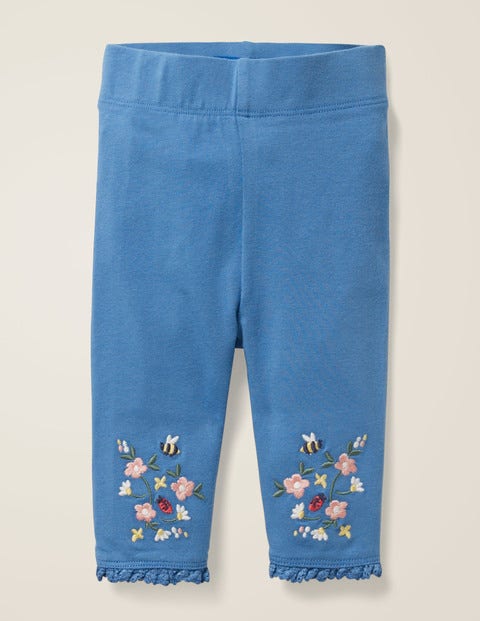 Leggings Mit Blumenstickerei - Elisabethanisches Blau, Blumenmuster Leggings Mit Blumenstickerei - Elisabethanisches Blau, Blumenmuster