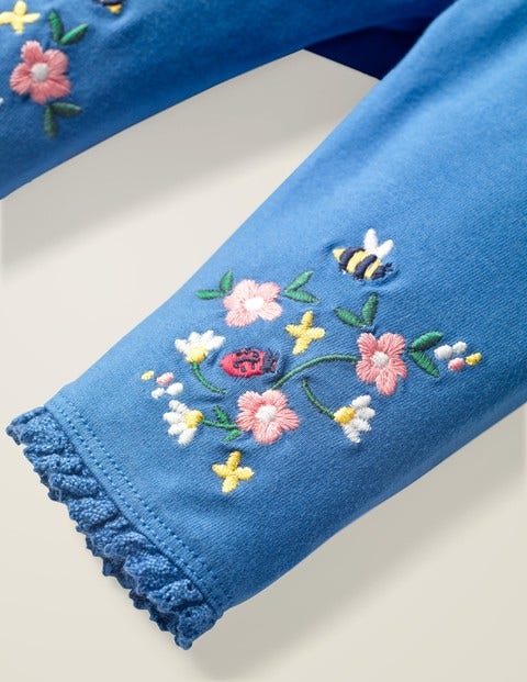 Leggings Mit Blumenstickerei - Elisabethanisches Blau, Blumenmuster Leggings Mit Blumenstickerei - Elisabethanisches Blau, Blumenmuster