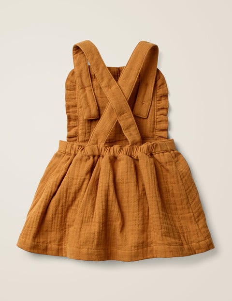 Floral Embroidered Pinafore - Butterscotch Brown Embroidery Floral Embroidered Pinafore - Butterscotch Brown Embroidery