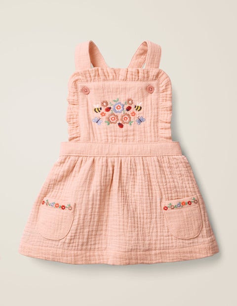 Floral Embroidered Pinafore - Provence Dusty Pink Embroidery Floral Embroidered Pinafore - Provence Dusty Pink Embroidery