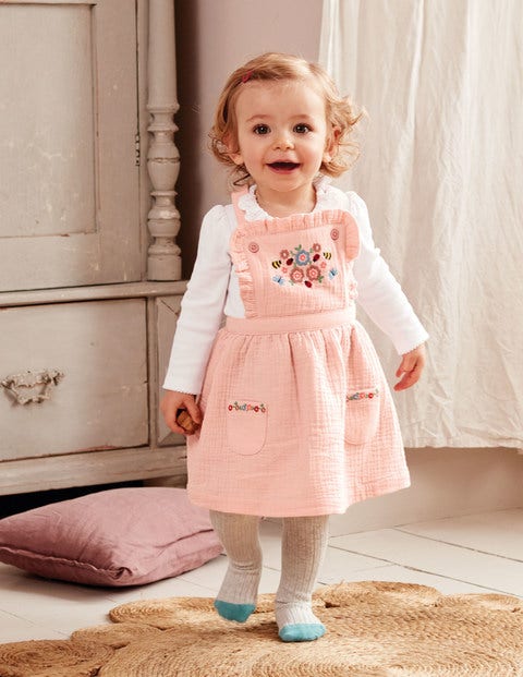 Floral Embroidered Pinafore - Provence Dusty Pink Embroidery Floral Embroidered Pinafore - Provence Dusty Pink Embroidery