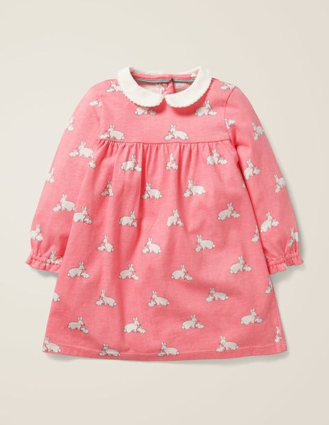 Collared Jersey Dress - Flamingo Pink Baby Bunnies Collared Jersey Dress - Flamingo Pink Baby Bunnies