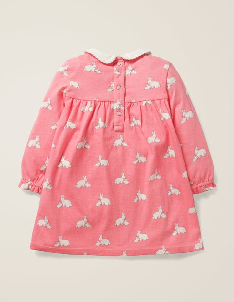 Collared Jersey Dress - Flamingo Pink Baby Bunnies Collared Jersey Dress - Flamingo Pink Baby Bunnies