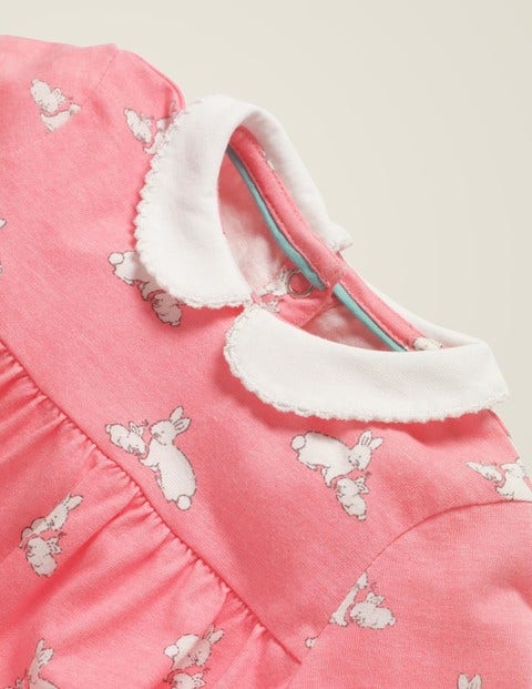 Collared Jersey Dress - Flamingo Pink Baby Bunnies Collared Jersey Dress - Flamingo Pink Baby Bunnies