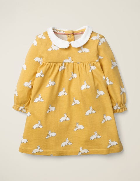 Collared Jersey Dress - Mustard Yellow Baby Bunnies Collared Jersey Dress - Mustard Yellow Baby Bunnies