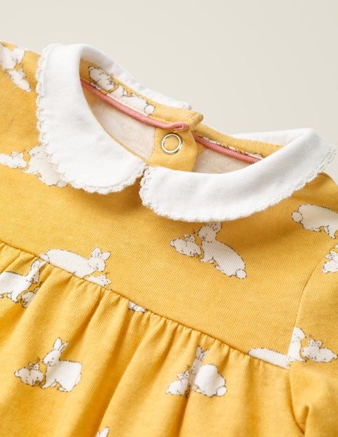 Collared Jersey Dress - Mustard Yellow Baby Bunnies Collared Jersey Dress - Mustard Yellow Baby Bunnies