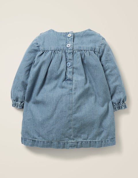 Ruffle Trim Dress - Chambray Daisies Ruffle Trim Dress - Chambray Daisies